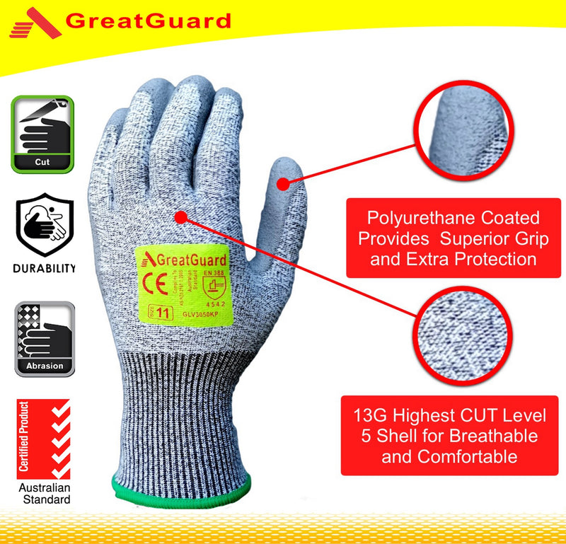 Cut Resistant Gloves Supershield Cut 5 PU Glove (Pack of 12,From $3.955+GST/Pair)