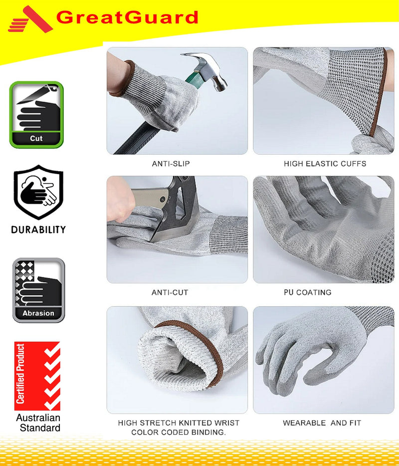 Cut Resistant Gloves Supershield Cut 5 PU Glove (Pack of 12,From $3.955+GST/Pair)