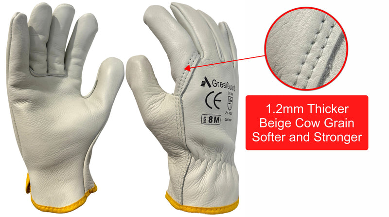 Leather Rigger Glove 1.2mm Thicker Beige Cow Grain (Pack of 12,from $3.864/pair+GST)